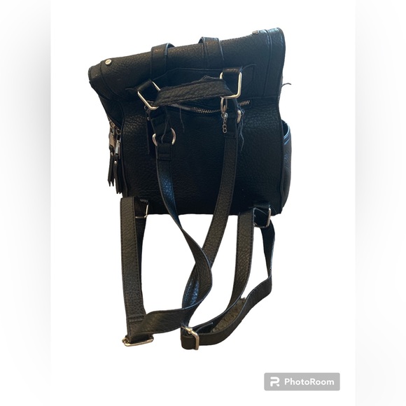 INC International Concepts Black Faux Leather backpack/purse. - Picture 2 of 14